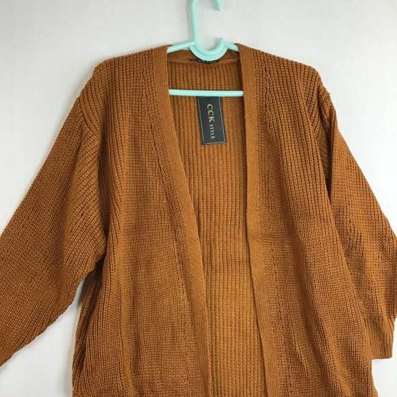 CCK Style Women's Mustard Long Sleeve Open Front Waffle-Knit Cardigan Size 3XL - Picture 4 of 11